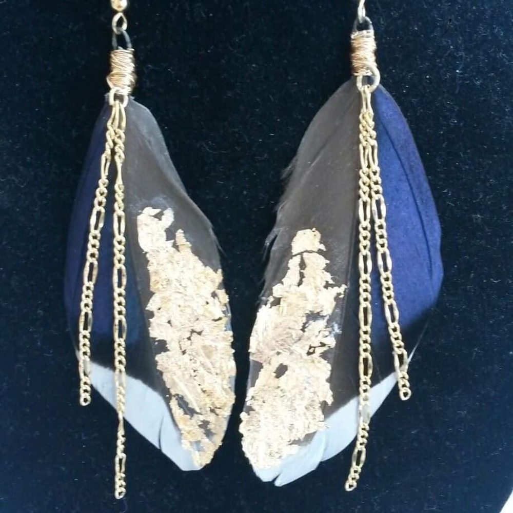 Mallard and Gold Flake feather earrings